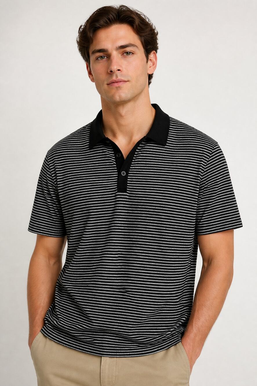 Calvin Klein XL Black White Striped Liquid Cotton Polo
